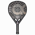 Frontansicht des ACA Padel Atrium Schlägers aus 18K Carbon mit schwarz-grauem Schachbrettmuster und Teardrop-Form