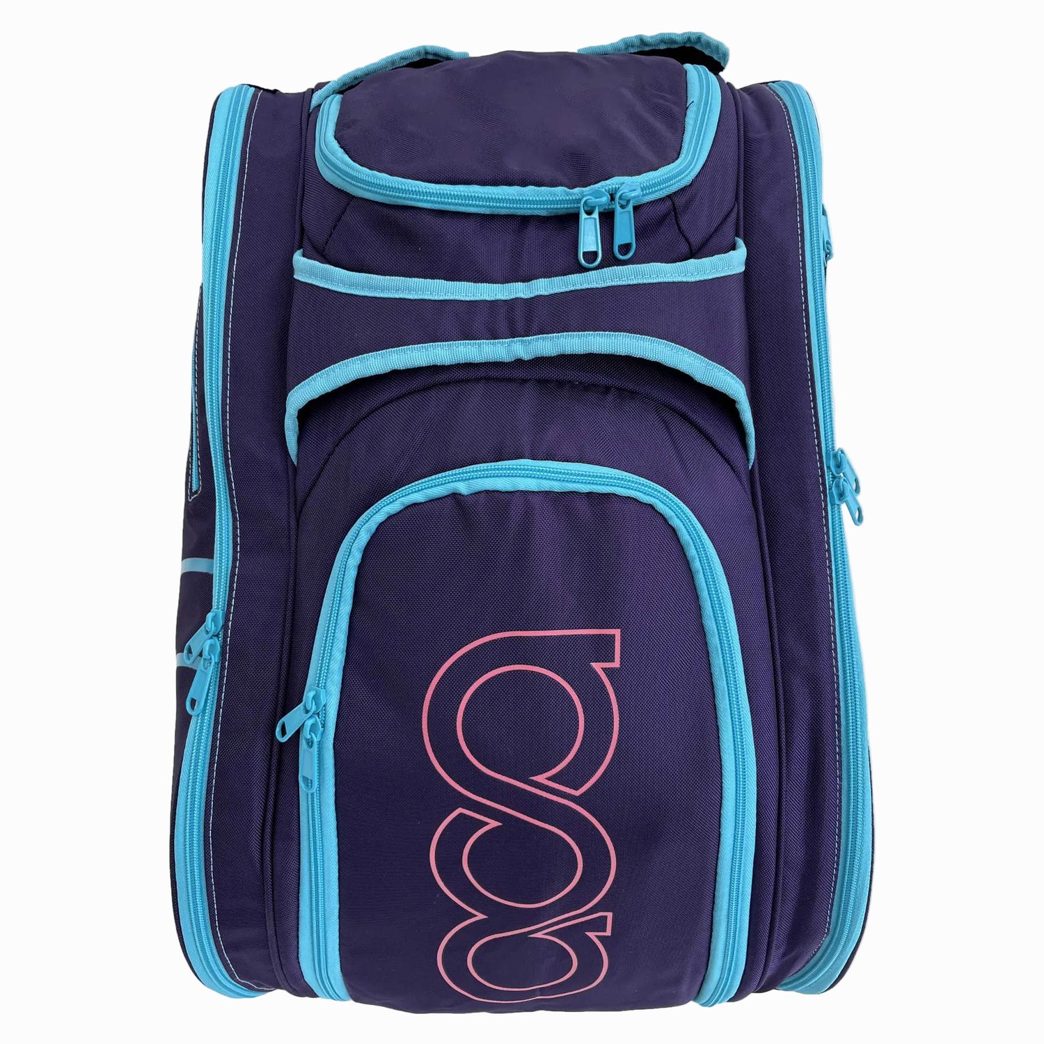Frontalansicht der Padel Tasche mit praktischen Reißverschluss-Fächern für Accessoires und Wertsachen.