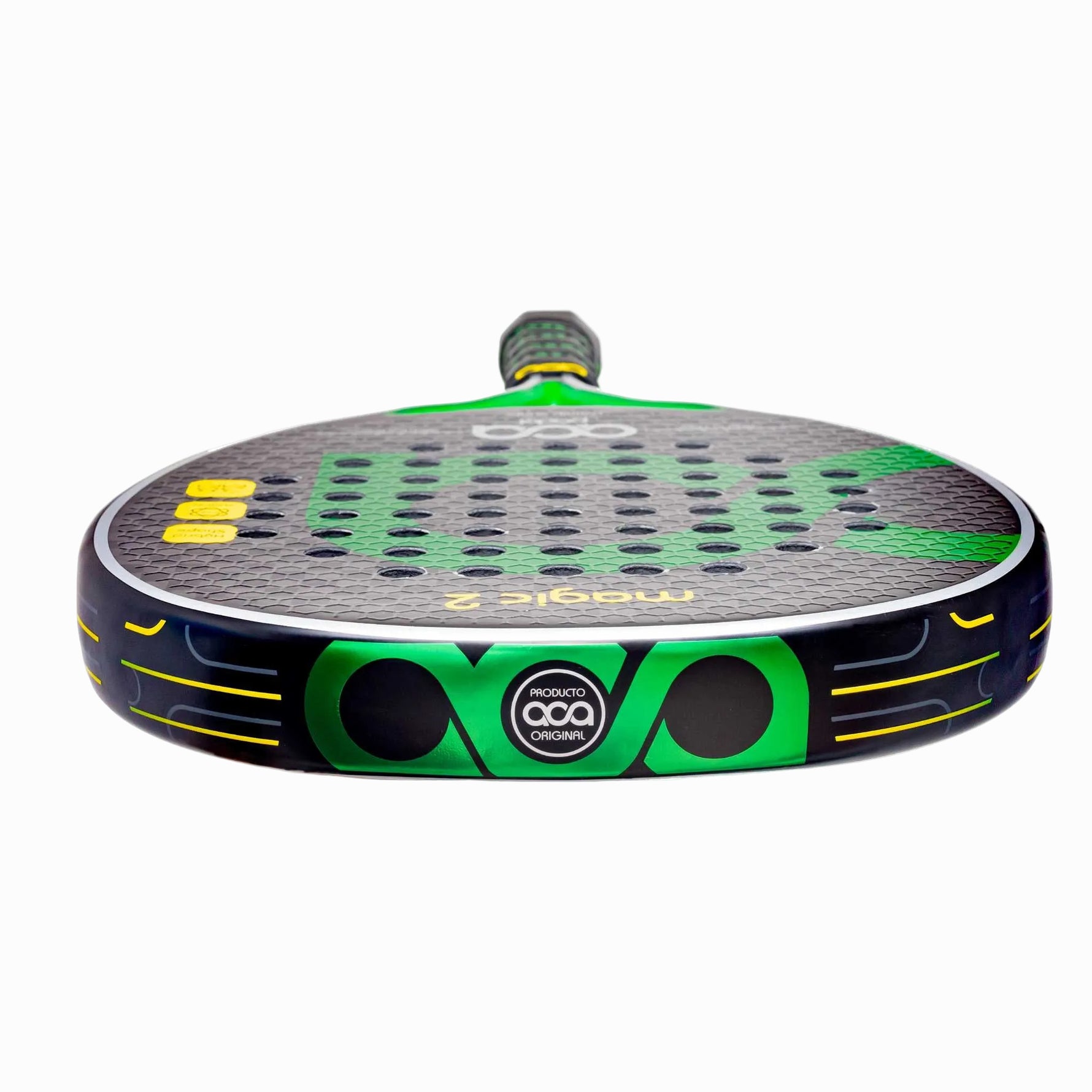 Topansicht des ACA Magic 2 Padelschlägers der das ACA Logo zeigt