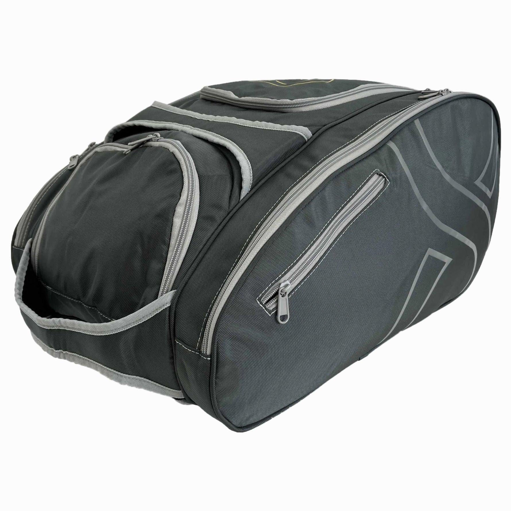 Schräge Draufsicht auf die ACA Padel Turniertasche, die die Aufteilung der Hauptfächer und Reißverschlüsse zeigt.