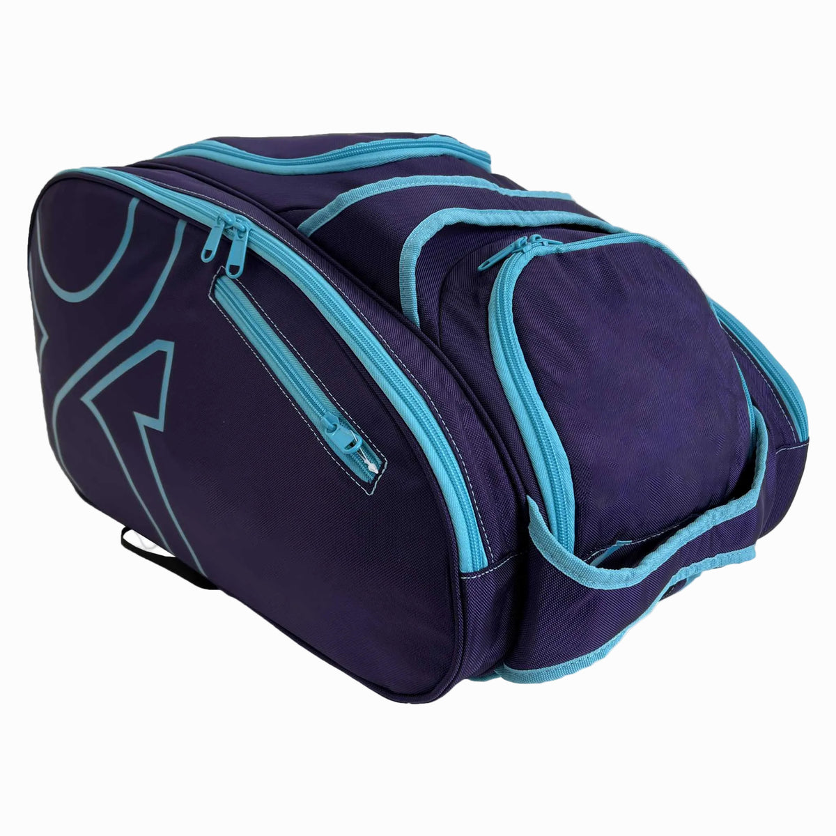 Schräge Draufsicht auf die ACA Padel Turniertasche, die die Aufteilung der Hauptfächer oben zeigt.