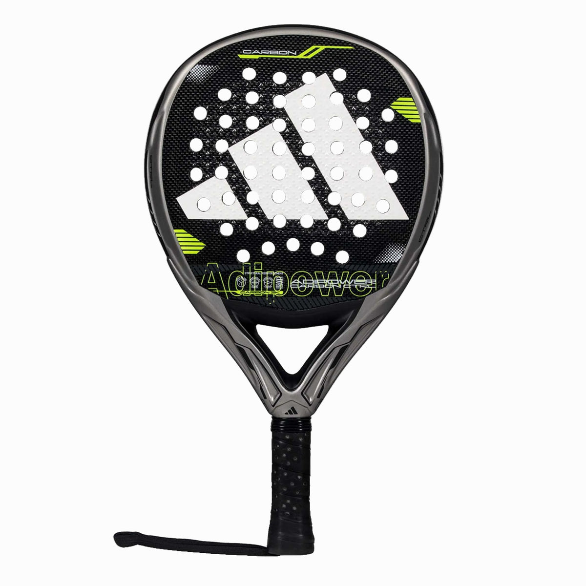 Frontansicht des Adidas Adipower Carbon CTRL Padelschlägers mit runder Kontroll-Form und Carbon Oberfläche.