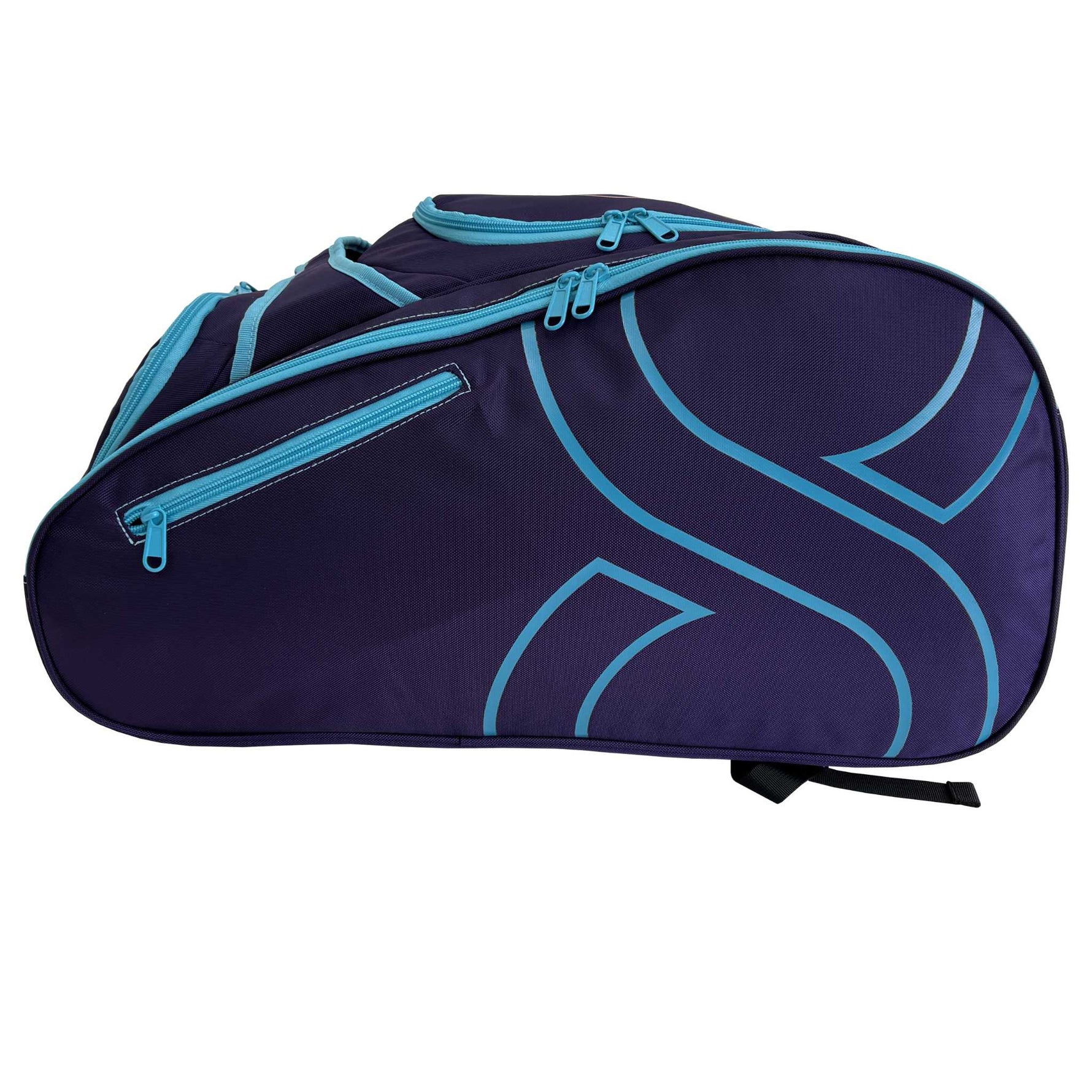 eitenprofil der großen Padel Sporttasche, das die robusten Reißverschlüsse und das dynamische Design zeigt.