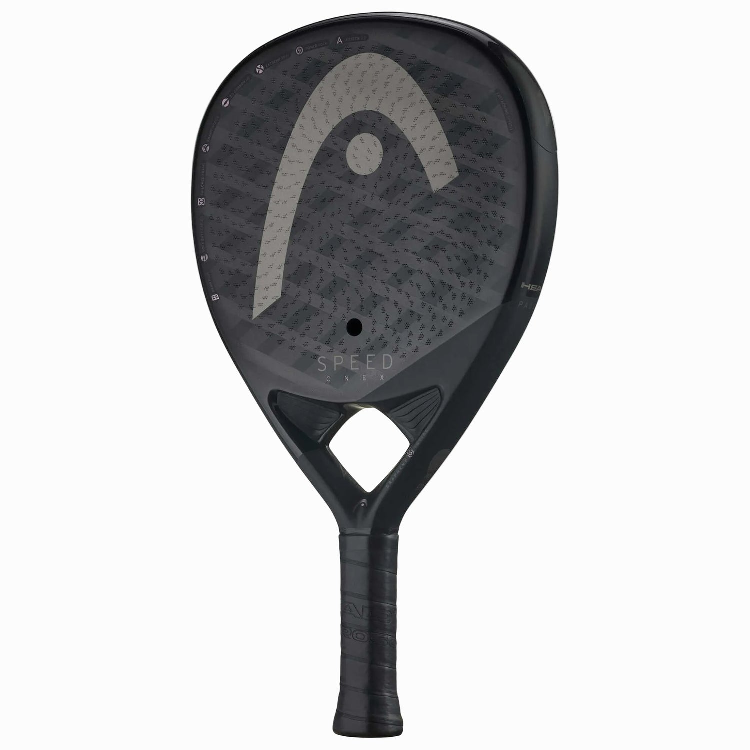 Schräge Ansicht des Head Speed One X, die das elegante, glänzende schwarze Design und die hochwertige Verarbeitung zeigt.