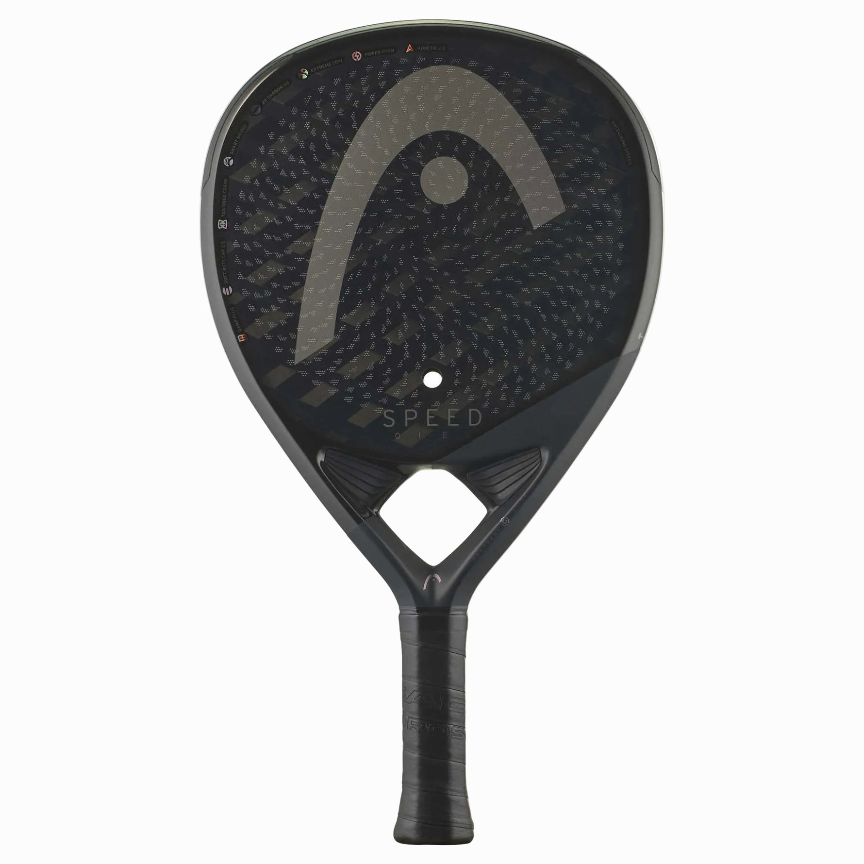 Frontansicht des Head Speed One X 2025 Padelschlägers mit Teardrop-Form und sichtbarer 12K Carbon-Oberfläche.