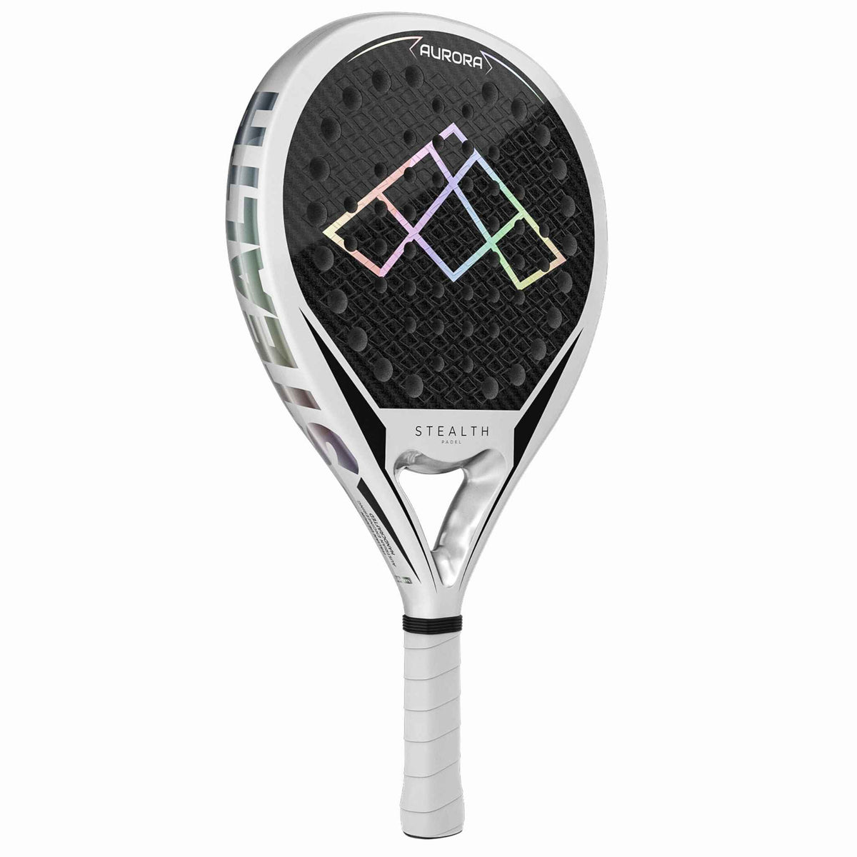 Stealth Padel Aurora Padelschläger Seitenansicht – EVA-Kern und Rückseite mit Noppen-Textur