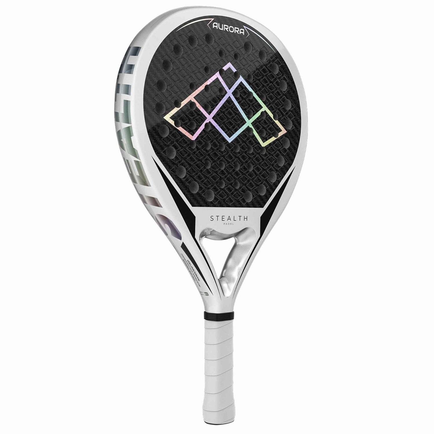 Stealth Padel Aurora Padelschläger Seitenansicht – EVA-Kern und Rückseite mit Noppen-Textur