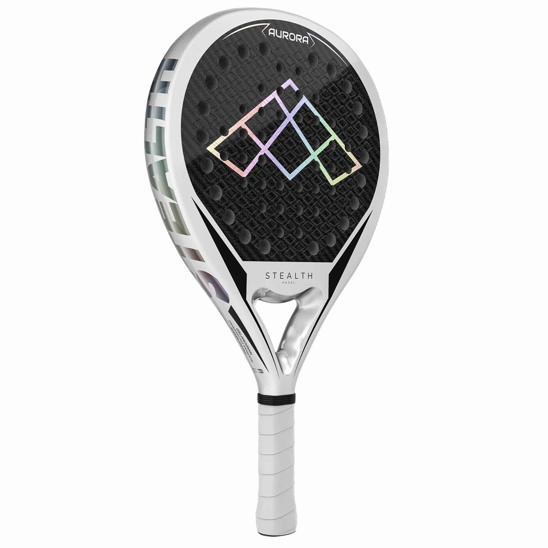 Stealth Padel Aurora Padelschläger Seitenansicht – EVA-Kern und Rückseite mit Noppen-Textur